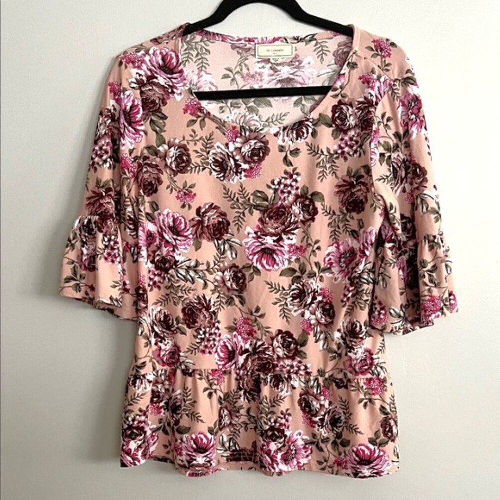 No Comment Floral Print Blouse with Ruffled Hem and Sleeves- Size XL